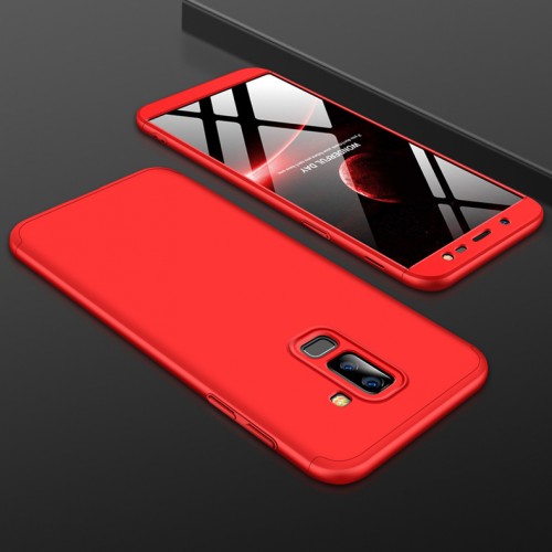 Двухкомпонентный сборный пластиковый матовый чехол для Samsung Galaxy J8, цвет Красный