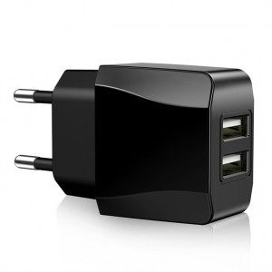 Универсальное сетевое зарядное устройство USB 10Вт (5В 2000мА) с двумя USB портами Черный