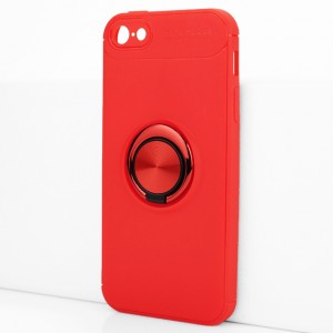 Силиконовый матовый непрозрачный чехол с встроенным кольцом-подставкой для Iphone 5/5s/SE Красный