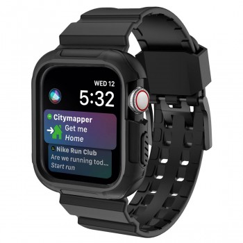 Противоударный чехол силикон/поликарбонат с ремешком для Apple Watch Series 4/5 44мм Черный
