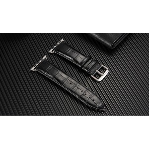 Кожаный ремешок текстура Крокодил для Apple Watch Series 4/5 40мм/Series 1/2/3 38мм Черный