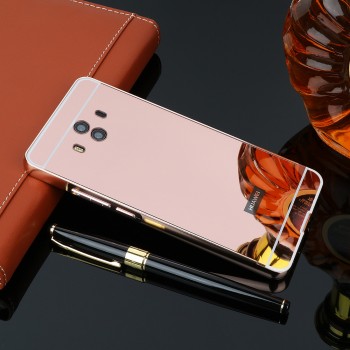 Двухкомпонентный чехол c металлическим бампером с поликарбонатной накладкой и зеркальным покрытием для Huawei Mate 10 Розовый