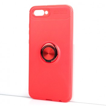 Силиконовый матовый непрозрачный чехол с встроенным кольцом-подставкой и текстурным покрытием Металлик для Huawei Honor View 10 Красный