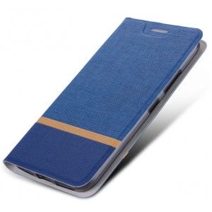 Чехол горизонтальная книжка подставка на силиконовой основе с тканевым покрытием для OnePlus 7 Синий