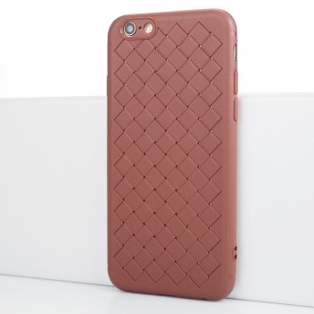 Силиконовый матовый непрозрачный чехол с текстурным покрытием Плетеная кожа для Iphone 6/6s Коричневый