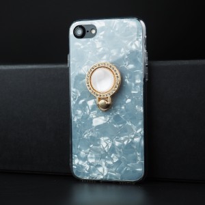 Силиконовый глянцевый полупрозрачный чехол с встроенным дизайнерским кольцом-подставкой и текстурным покрытием Камень для Iphone 7/8/SE (2020) Белый