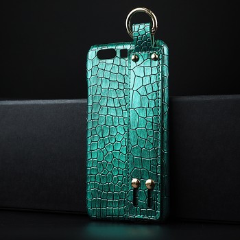 Пластиковый непрозрачный матовый чехол с текстурным покрытием Крокодил и петлей-держателем для Huawei P10 Зеленый