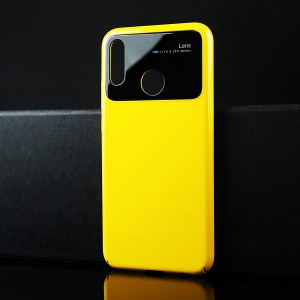 Пластиковый непрозрачный матовый чехол с улучшенной защитой элементов корпуса cо стеклянной вставкой для Huawei P20 Lite Желтый