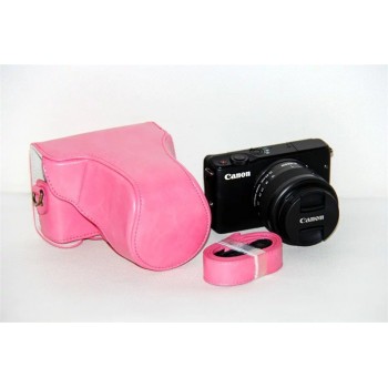 Жесткий защитный чехол-сумка текстура Кожа для Canon EOS M100 Розовый