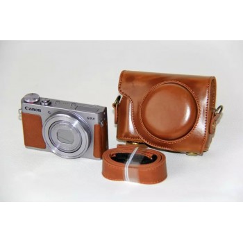 Жесткий защитный чехол-сумка текстура Кожа для Canon PowerShot G9 X Mark II Бежевый