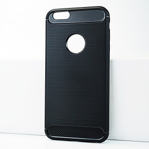 Силиконовый матовый непрозрачный чехол с текстурным покрытием Металлик для Iphone 6 Plus/6s Plus Черный