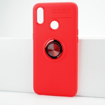 Силиконовый матовый непрозрачный чехол с встроенным кольцом-подставкой для Realme 3 Красный