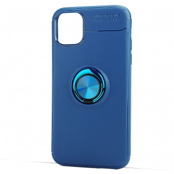 Силиконовый матовый непрозрачный чехол с встроенным кольцом-подставкой для Iphone 11 Синий