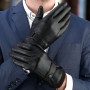 Мужские утепленные кожаные сенсорные перчатки на кнопке