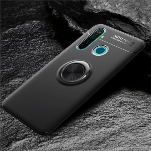 Силиконовый матовый непрозрачный чехол с встроенным кольцом-подставкой для Realme 5 Pro Черный