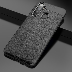Чехол задняя накладка для Realme 5 Pro с текстурой кожи Черный