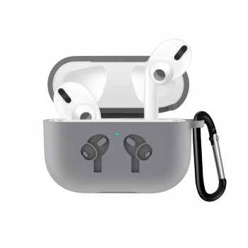 Силиконовый матовый чехол с карабином и защитной заглушкой для Apple AirPods Pro Серый
