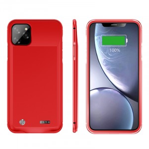 Пластиковый непрозрачный матовый чехол со встроенным аккумулятором 5000 мАч для Iphone 11 Pro Max  Красный