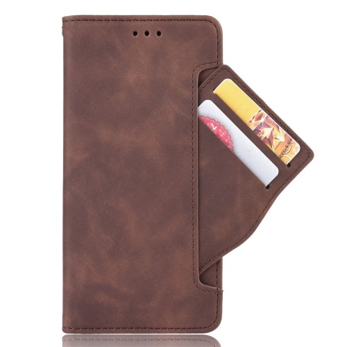 Винтажный чехол портмоне подставка на силиконовой основе с отсеком для карт и внешним картхолдером на магнитной защелке для Samsung Galaxy A01/ M01, цвет Коричневый