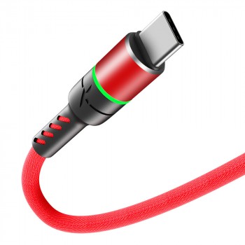 Интерфейсный кабель USB Type-C 1м со световым индикатором и с поддержкой быстрой зарядки 3А Красный