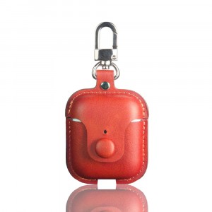 Кожаный чехол с карабином на кнопке для Realme Buds Air Красный
