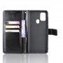 Глянцевый водоотталкивающий чехол портмоне подставка для Samsung Galaxy A21s с магнитной защелкой и отделениями для карт, цвет Черный