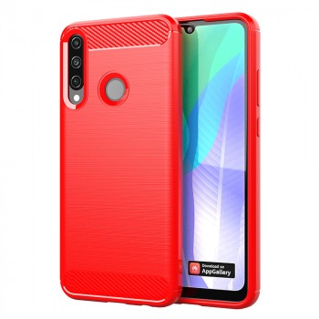 Силиконовый матовый непрозрачный чехол с текстурным покрытием Металлик для Huawei Y6p  Красный
