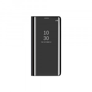 Пластиковый зеркальный чехол книжка для Samsung Galaxy S10 Plus с полупрозрачной крышкой для уведомлений Черный