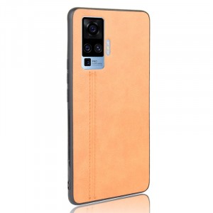Силиконовый матовый непрозрачный чехол с текстурным покрытием Кожа для Vivo X50 Pro  Оранжевый