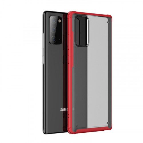 Силиконовый матовый непрозрачный чехол с поупрозрачной поликарбонатной накладкой для Samsung Galaxy Note 20 , цвет Красный