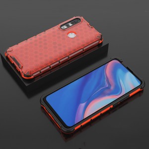 Противоударный двухкомпонентный силиконовый матовый непрозрачный чехол с полупрозрачными поликарбонатными вставками экстрим защиты с текстурным покрытием Соты для Huawei Honor 9X Красный