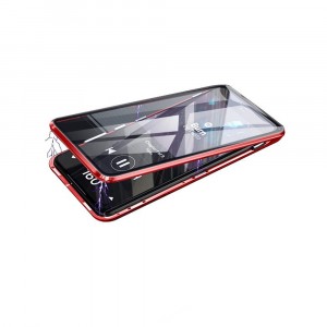 Двухкомпонентный металлический магнитный чехол для  Realme 6S/6 с защитным стеклом и прозрачной задней накладкой Красный