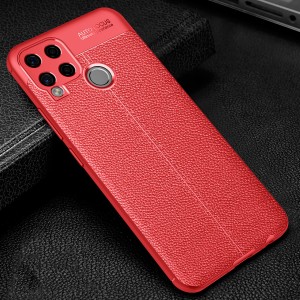 Силиконовый матовый непрозрачный чехол с текстурным покрытием Кожа для Realme C15  Красный