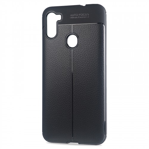 Силиконовый чехол накладка для Samsung Galaxy M11/A11 с текстурой кожи, цвет Черный