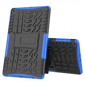 Противоударный двухкомпонентный силиконовый матовый непрозрачный чехол с нескользящими гранями и поликарбонатными вставками для экстрим защиты с встроенной ножкой-подставкой для Samsung Galaxy Tab A7 10.4 (2020) Синий