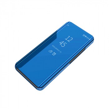 Пластиковый зеркальный чехол книжка для Realme 7 с полупрозрачной крышкой для уведомлений Синий