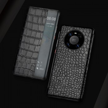Чехол горизонтальная книжка текстура Крокодил для Huawei Mate 40 Pro  Черный