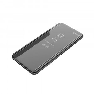 Пластиковый зеркальный чехол книжка для Samsung Galaxy M12/A12 с полупрозрачной крышкой для уведомлений Черный