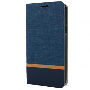 Флип чехол-книжка для Samsung Galaxy A72 с текстурой ткани и функцией подставки Синий