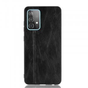 Силиконовый матовый непрозрачный чехол с текстурным покрытием винтажная Кожа для Samsung Galaxy A52  Черный