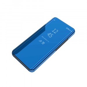 Пластиковый зеркальный чехол книжка для Samsung Galaxy A52 с полупрозрачной крышкой для уведомлений Синий