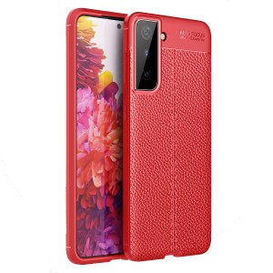 Силиконовый чехол накладка для Samsung Galaxy S21 Plus с текстурой кожи Красный