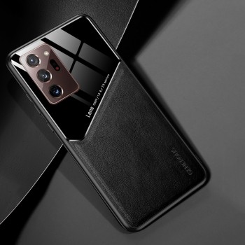 Силиконовый матовый непрозрачный чехол с текстурным покрытием Кожа и поликарбонатной накладкой для Samsung Galaxy A52 Черный