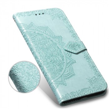 Чехол портмоне подставка для Samsung Galaxy M12/A12 с декоративным тиснением на магнитной защелке Зеленый