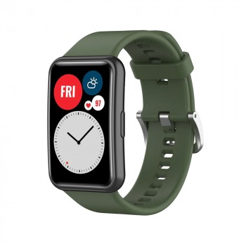 Силиконовый гипоаллергенный нескользящий ремешок с металлической пряжкой для Huawei Watch Fit  Зеленый
