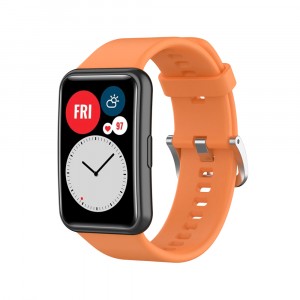Силиконовый гипоаллергенный нескользящий ремешок с металлической пряжкой для Huawei Watch Fit  Оранжевый