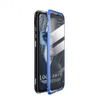Двухкомпонентный металлический магнитный чехол для  Samsung Galaxy A52 с защитным стеклом и прозрачной задней накладкой Синий