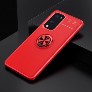 Силиконовый матовый чехол для OnePlus 9 Pro с встроенным кольцом-подставкой-держателем Красный