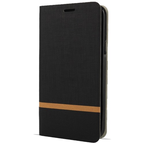 Флип чехол-книжка для Realme 8 с текстурой ткани и функцией подставки, цвет Черный
