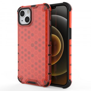 Силиконовый матовый полупрозрачный чехол с усиленными углами с текстурным покрытием Соты для Iphone 13 Красный